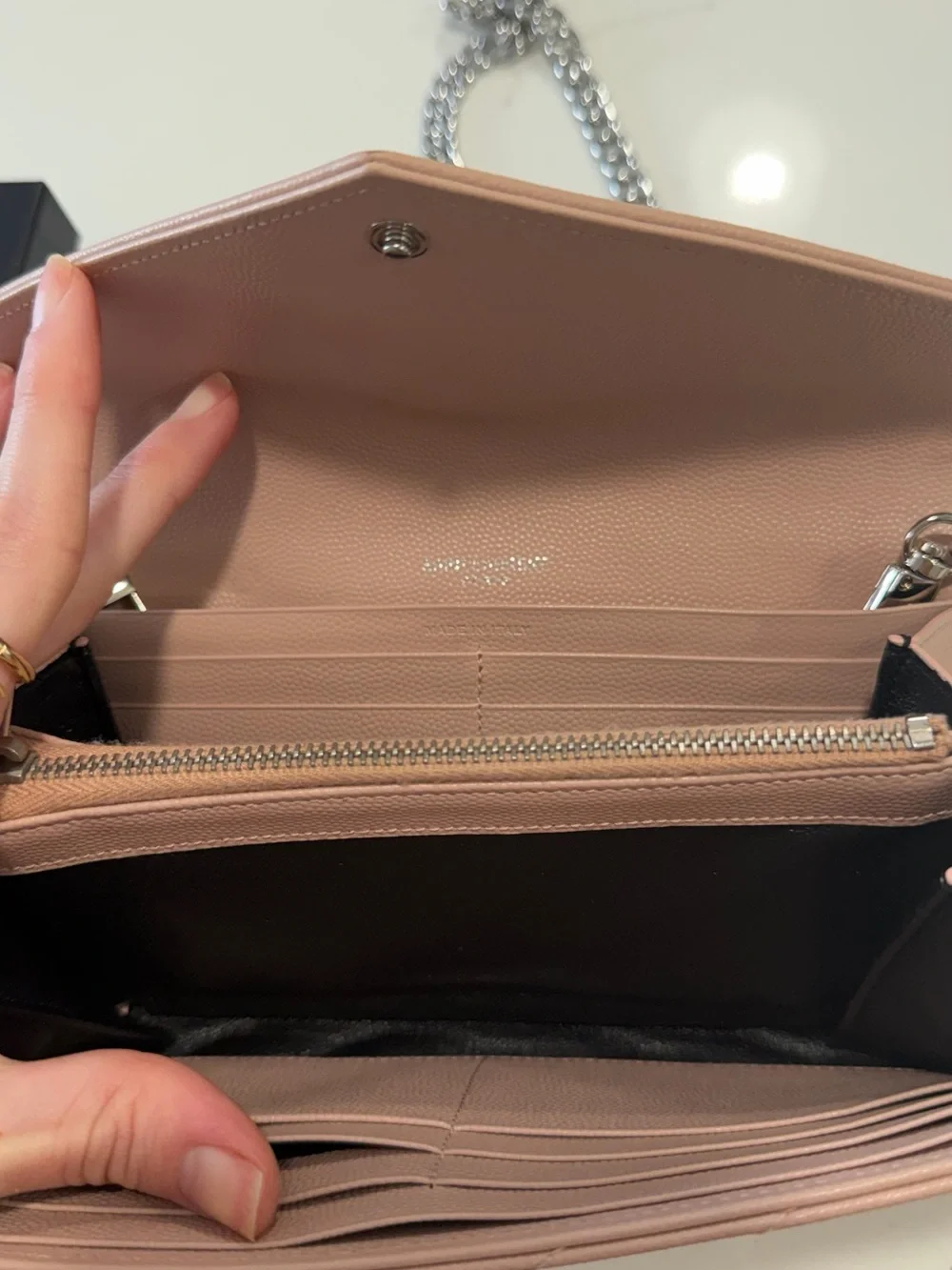 YSL Saint Laurent bag WOC pink Silver purse handbag authentic box and dust bag